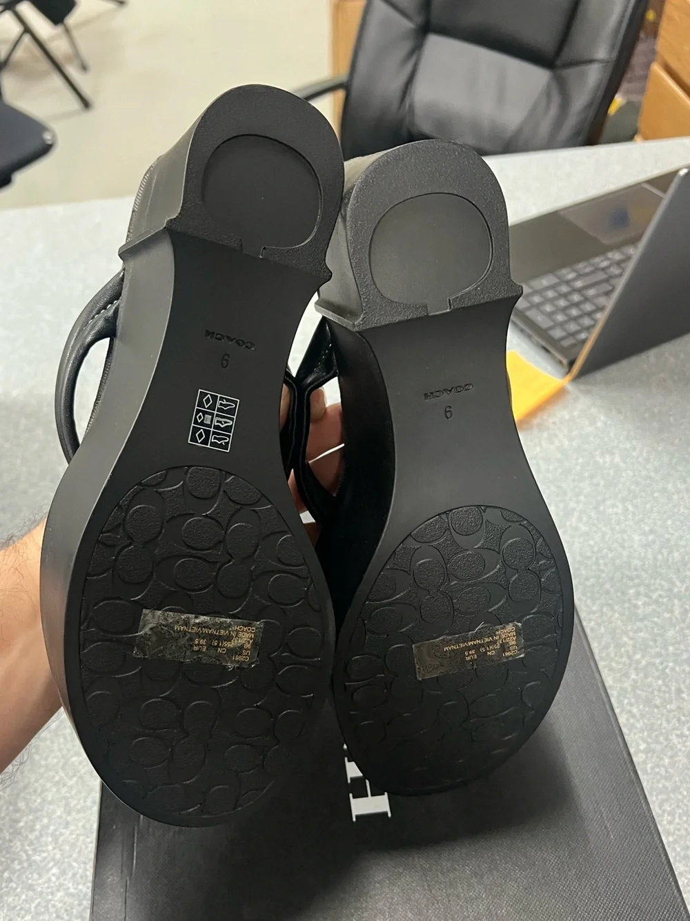Coach Franki Platform Wedge Flip Flops Black Size 9.0 B NWT